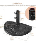 Rock Solid Heavy Duty Half Round Patio Umbrella Base Weight, 33 Lb Resin Concrete Stand, Black, Adjustable Poles Diagram