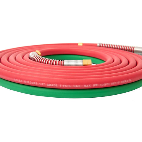 Oxy Acetylene 1 Quarter Inch Grade T Welding Hose With B Fittings And Strain Relief Set 50 Feet Durable Flame And Oil Resistant