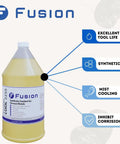 Heavy Duty Mist Coolant For Metal Cutting That Keeps Tools Happy Under Tough Machining Ideal For Bandsaw CNC And Plasma Tables Pro Grade Synthetic Metalworking Fluid With Extra Lubricity For Abrasive Materials 1 Gallon bottle showing features like tool life, synthetic composition, mist cooling, and corrosion inhibition.