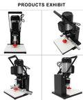 Electric hinge drilling machine for wood with 0-40 mm depth, 6 mm chuck, 19.6 inch scale ruler, 220V, black on white base.
