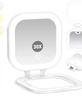 On The Go Travel Mirror With Light Portable Compact Magnifying Mirror 1x To 30x with tweezers, foldable design