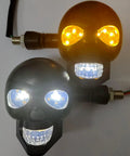 2 Pieces LED Motorcycle Turn Signal Lights With Skull Design Waterproof Blinkers Indicator Replacement 10mm Screw Mount