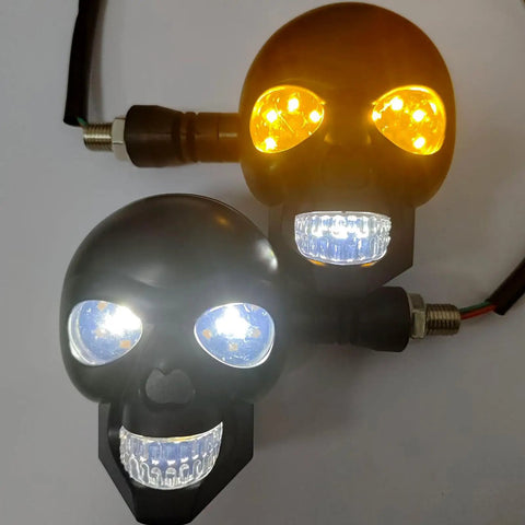 2 Pieces LED Motorcycle Turn Signal Lights With Skull Design Waterproof Blinkers Indicator Replacement 10mm Screw Mount