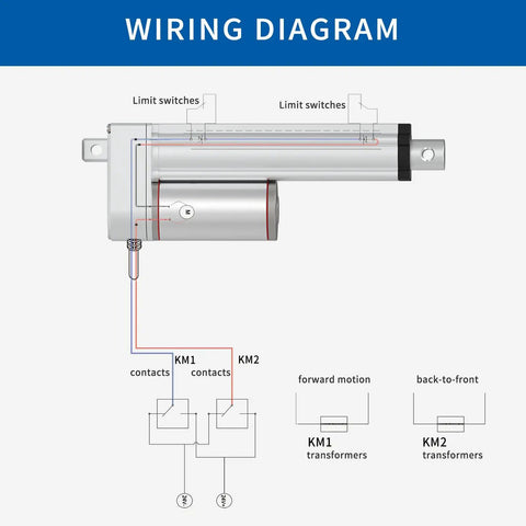 Wiring diagram of Heavy Duty 12V Electric Linear Actuator Motor With 12 Inch Stroke And 220 Lb Push Pull Force.