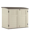 34 Cu Ft Horizontal Resin Storage Shed With Floor Included, Lockable And Weatherproof Outdoor Storage in Vanilla Stone