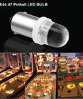 Pack Of 20 Pinball Led Bulbs With BA9S Base 755 44 47, DC 6V And 6.3V, Warm White 3500K Soft Glow No Shadow, Low Power 0.03A, 70 Lumens, Great Replacement For Arcade Cabinets And Pinball Machines. BA9S pinball LED bulb shown with arcade cabinet lighting
