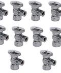 10-Pack Lead-Free Chrome Brass Angle Stop Valve With 1/2 FIP X 3/8 OD Compression, 1/4 Turn Shutoff Handle For Faucets, Toilets And Sinks