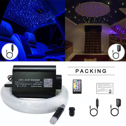 Bluetooth App Controlled LED Fiber Optic Star Ceiling Kit 16W RGBW Lights With 450 Fibers 6.5ft Length in car and home setting