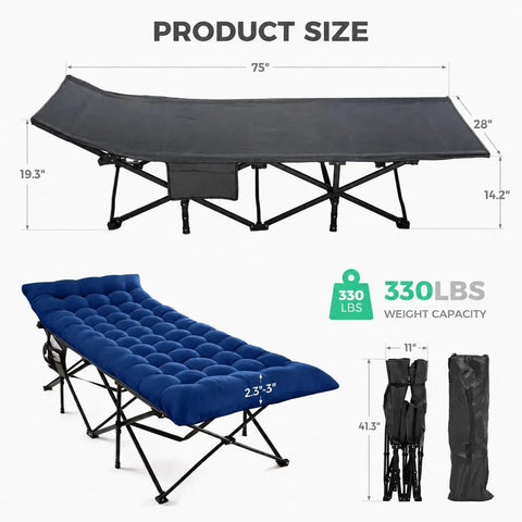 Extra Wide Camping Cot for Adults With Mattress, Heavy Duty 1200D Oxford Fabric Folding Cot dimensions and carry bag