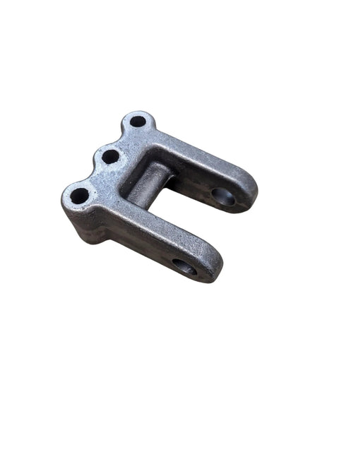 Heavy Duty Two Tang Clevis With Adjustable Channel Mount For 1 Inch Pin Hole And 20,000 Pound Load Raw Steel Construction Designed For 3 Inch Wide Channel Brackets Compatible With Lunette Ring Or Farm Style Drawbar, angled view