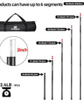 Beefy Heavy Duty Tent Poles for Tarp 90 Inch Set, adjustable 16.6 to 90 inches, 25mm diameter, shown with carrying bag