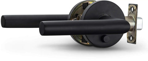Privacy Lever Door Handle Set With Smooth Round Design, Heavy Duty Locking Lever, Iron Black Finish, Side View