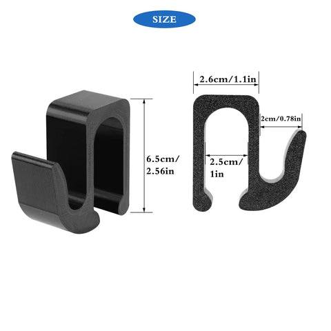 Black plastic multipurpose side hooks with size dimensions for Wonderfold Wagon W4, 2 pack durable wagon accessories for groceries and diaper bags.