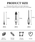 Seven Piece Grease Needle Accessory Kit With Five Nozzles One Grease Needle Dispenser And Rubber Fitting Adapter For Narrow Tight Spaces Pro Grade Auto Car Maintenance Tools Heavy Duty Carbon Steel Build product size chart showing components and dimensions