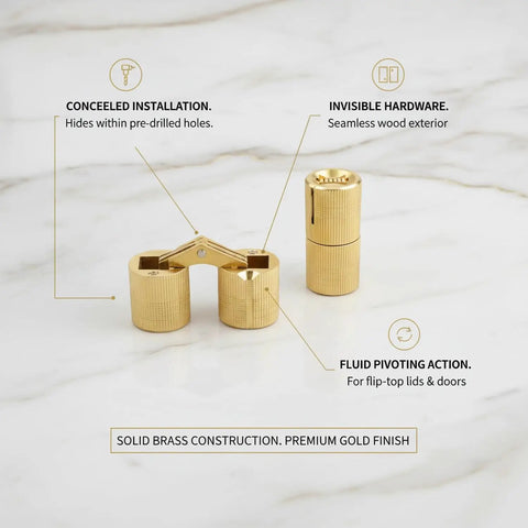Hidden Barrel Hinge With Gold Finish Brass Hardware For Flip Top Lids And Furniture Doors Inside Mounted 180 Degree Pivot For Full Cabinet Access 1 Piece