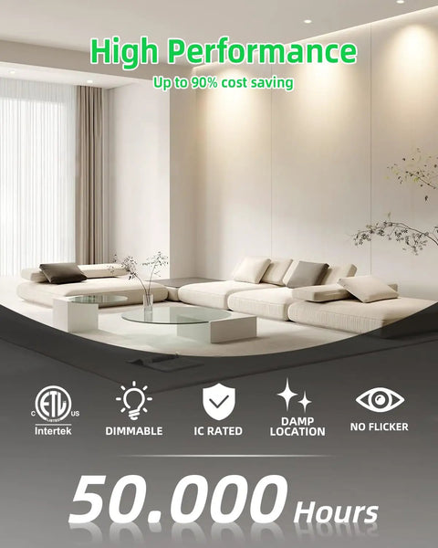 High performance interior setting showcasing zouzai 3 Inch LED Recessed Lights Anti-Glare, 5CCT, Dimmable, White 4 Pack.