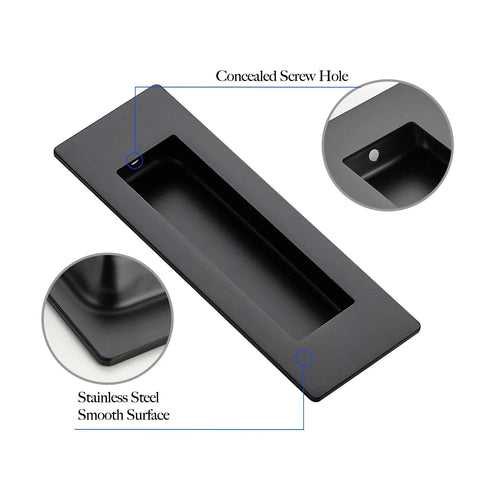 4 Pack Black Sliding Closet Door Pulls Flush Recessed Finger Pulls 4.72 Inch Length Square Cabinet Pulls for Sliding Barn Doors