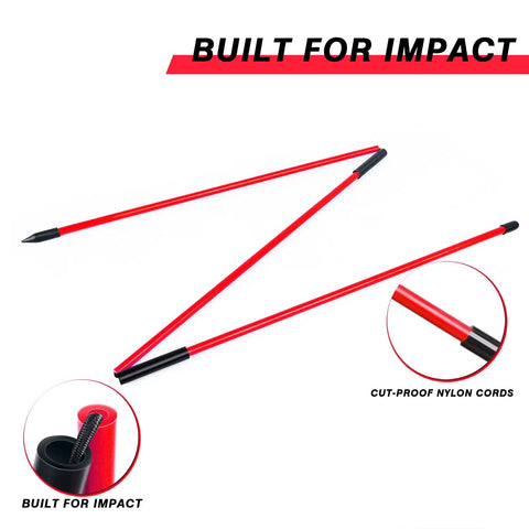 Collapsible Golf Alignment Sticks 40 Inch 3 Pack Pro Grade Swing Training Rods with cut-proof nylon cords shown in red.