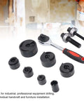 Ratchet Knockout Hole Punch Driver Kit For Pros with six punch sizes and manual ratchet tool for metal sheets and industrial projects