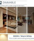 Living room lit with Six Pack 6 Inch LED Recessed Slim Lights Kit, IC Rated, 3000K Warm White, dimmable lighting, cozy ambiance