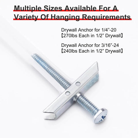Heavy Duty Drywall Anchor Set With Bolts For 3/16-24 Thread, Stainless Steel Hollow Wall Anchors For TV Mounts, Holds 240 Lbs, 14 Pack