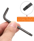 5 Piece T25 Security Tamper Proof Torx Star Bit Set With Long Arm L Shaped Wrenches For Automotive And Home Repairs In Carbon Steel Black Finish Durable Carbon Steel Construction With Black Oxide Finish For Extra Strength And Corrosion Resistance. T25 tamper-proof Torx bit with chamfered tip