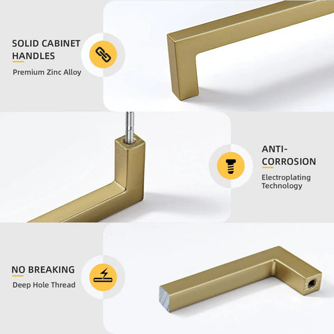 10 Pack 5 Inch Solid Cabinet Handles Champagne Bronze Cabinet Pulls For Kitchen Drawers Sleek Square Bar Zinc Alloy Dresser Hardware For Cupboard Bedroom showing detailed features