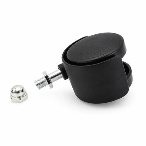 RuiJOTWAT 4Pcs Caster Wheels for Oil-Filled Radiators swivel caster with brake and metal stem, black, close-up view.