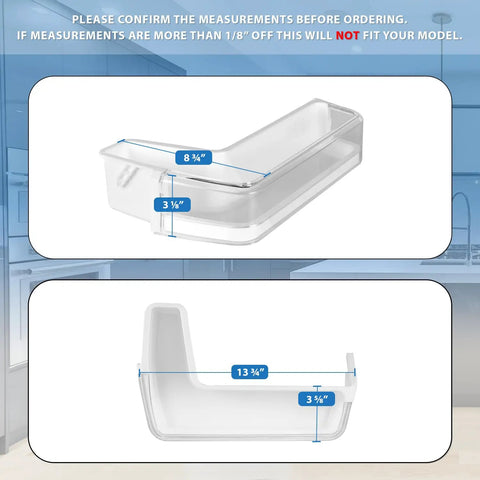 Built Tough Door Bin Assembly Guard For The Left Side Middle Bin In Samsung Refrigerators No Fuss Replacement Part With Easy Snap Fit Durable Plastic DA97-11478A Compatible AP5332064 2692155 PS4176338 white plastic dimensions shown