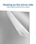 Front view of a 12x12 inch silver mirrored acrylic sheet with protective film being peeled from the mirror side.