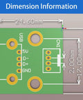 USB 2.0 Female To PH 2.0 Pitch Terminal Adapter Board 5 Pack dimensional details on green PCB indicating measurements