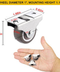 4 Pcs Mini Rigid Caster Wheels 1 Inch Low Profile Rubber Rolling Wheels With Steel Top Plate Non Swivel shown in hand