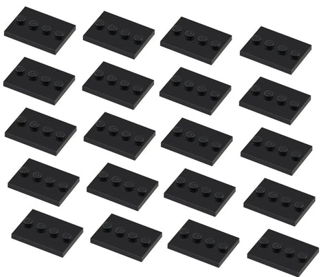 Mini Figure Display Stand Set With 50 Pieces Classic Bracket Plate 3x4 Four Studs Compatible With Lego and Other Brick Brands spread out.