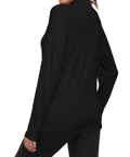 Back view of Women's Long Sleeve Quarter Zip Stand Collar Athletic Shirt With Moisture Wicking Tech For Golf Tennis Training Black XL