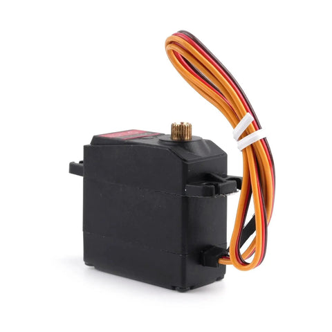 Heavy Duty Digital RC Servo Steering Upgrade With Knockout 15Kg Torque And Sweet Riding 0.14Sec Response Time Smooth Ride Control For Plug And Play RC Buggies side view of black servo with wires
