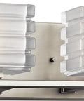 Bazely Bath 2-Light Halogen Fixture In Brushed Nickel With Clear Ribbed Glass, damp location rated, front view.
