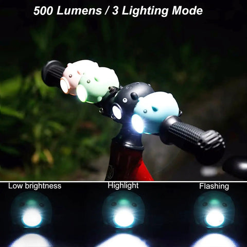 2 In 1 Kids Bike Lights And Horn For Night Riding Rechargeable Headlight And Tail Light Set With 500 Lumens And 5 Sounds At 90 To 120 dB, 3 Lighting Modes, Totally Kid Friendly And Fun, Cute Bike Accessory For Boys Girls Adults Women