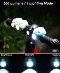 2 In 1 Kids Bike Lights And Horn Set for Night Rides, showing handlebars with piggy design lights and horn, 500 lumens