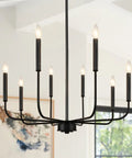 8 Light Black Farmhouse Chandelier Ceiling Light Fixture For Dining Room Modern Industrial Rustic Candle Hanging Lighting For Living Room Kitchen Island Hallway Foyer Dope Look installed in a modern room.