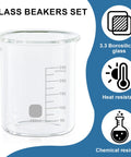 Glass Measuring Beaker Set With 3.3 Borosilicate Glass Beakers, Printed Graduations For Easy Readouts, 250 mL size shown