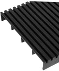 Close-up of a black Anti Static Circuit Board Rack And Handy Lightweight PCB Holder showing parallel slots for secure storage of components.