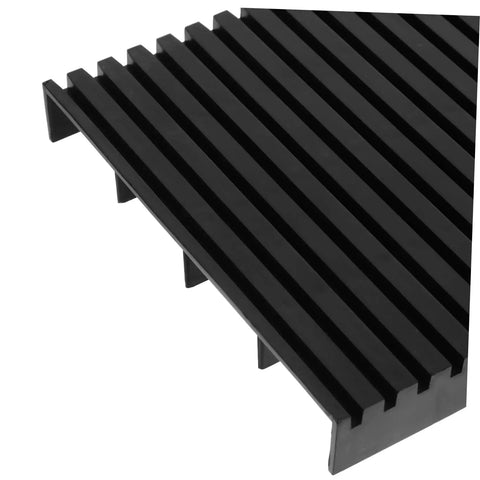 Close-up of a black Anti Static Circuit Board Rack And Handy Lightweight PCB Holder showing parallel slots for secure storage of components.