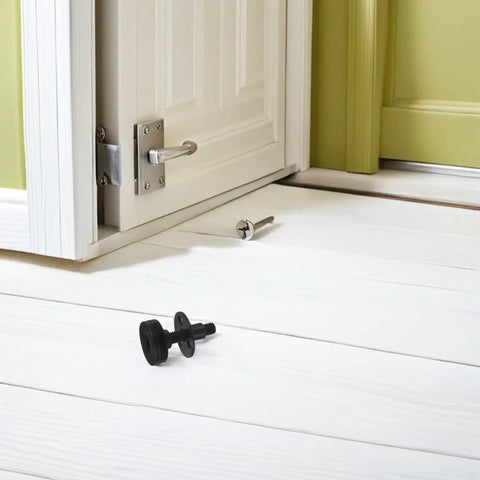 Adjustable Furniture Leveling Legs Set, Four Pack With 3/8-16 Threads shown on white floor near door for stability