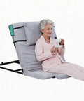 Sturdy Greenlemon Electric Bed Backrest Lifter With Remote Adjustable Support For Heavy Duty Use Up To 300 Pounds Load Capacity Flexible Angle Settings From Four To Sixty Eight Degrees Perfect For Relaxing Or Reading in gray fabric with user.