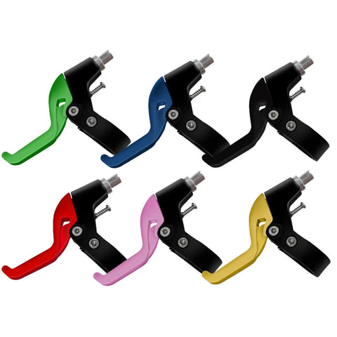 Multi-color brake levers including pink for children's bikes, part of Pink Kids Bike Brake Lever Set for Small Hands Easy Three Finger Pinch