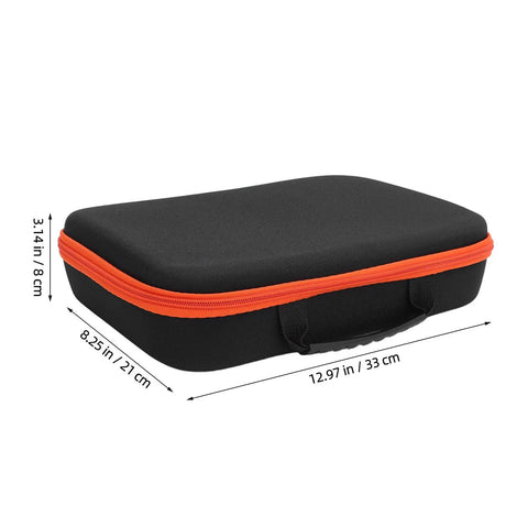 Portable Drill Bit Organizer With EVA Padding, durable Oxford fabric case, orange zipper, measurements shown