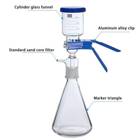 Lab Vacuum Filtration Device With Sand Core Funnel Filtering Kit, Oil Free Diaphragm Vacuum Pump And Safety Buffer Bottle