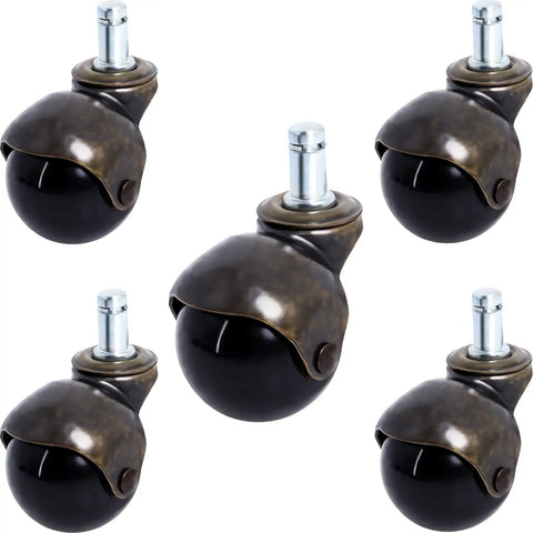 Two Inch Brass Caster Wheels Five Pack Antique Ball Casters With Seven Sixteenth Inch Diameter And Seven Eighth Inch Long Grip Ring Stem For Your Vintage Furniture Upgrades And Retro Vibe Not Universal Sockets Not Included, five brass ball casters