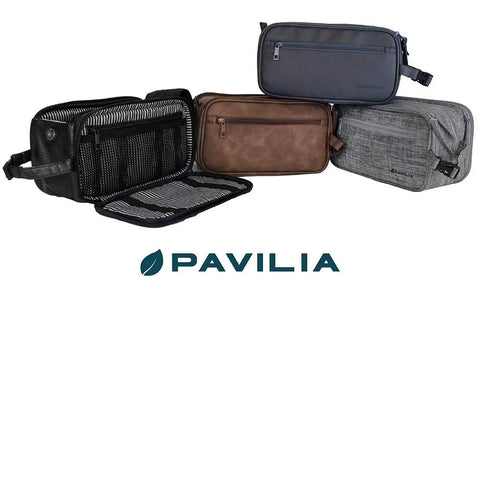 Men's Travel Toiletry Bag With Hella Roomy Compartments, Badass PU Leather Dopp Kit, Water Resistant Grooming Organizer Case For Shaving Essentials And Hygiene Gear In Dark Brown, displayed in three angles.