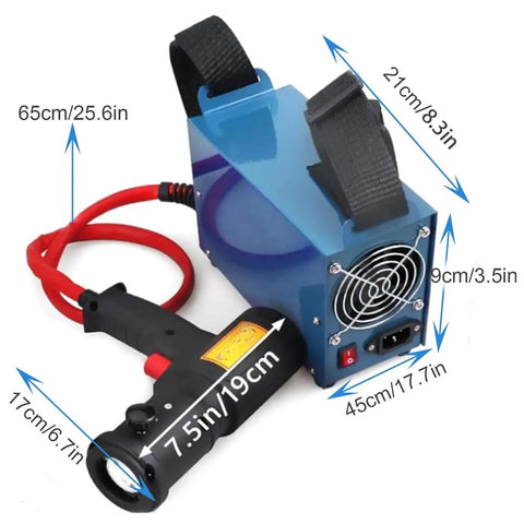 1500W Induction Heater Bolt Removal Tool With Four Copper Coils And Rugged Case, dimensions shown, for automotive rust removal.